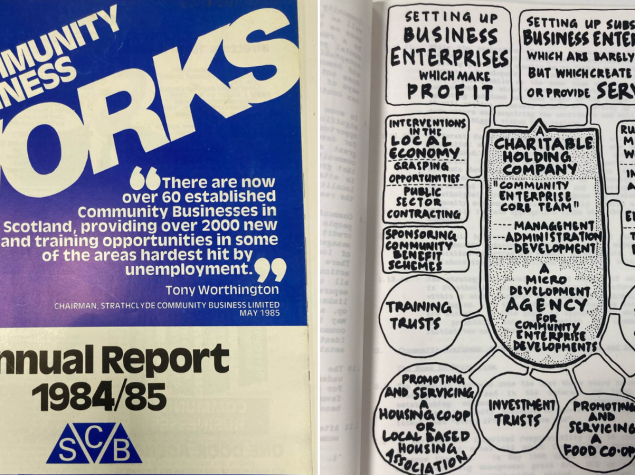 The front page of the first Strathclyde Community Business annual report 1984/85